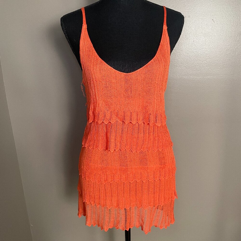 CACHE Vintage Y2K Orange Tiered Tencel Knit Mini Dress, Size M